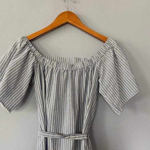 🛑SOLD ASOS Off the Shoulder Cotton MIDI Dress in Blue Stripe Size 6 - Picture 6 of 11